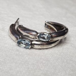 Vintage Sterling Hoop Earrings With Baby Blue Topaz